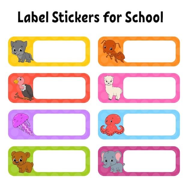 Bright stickers rectangular label cute characters