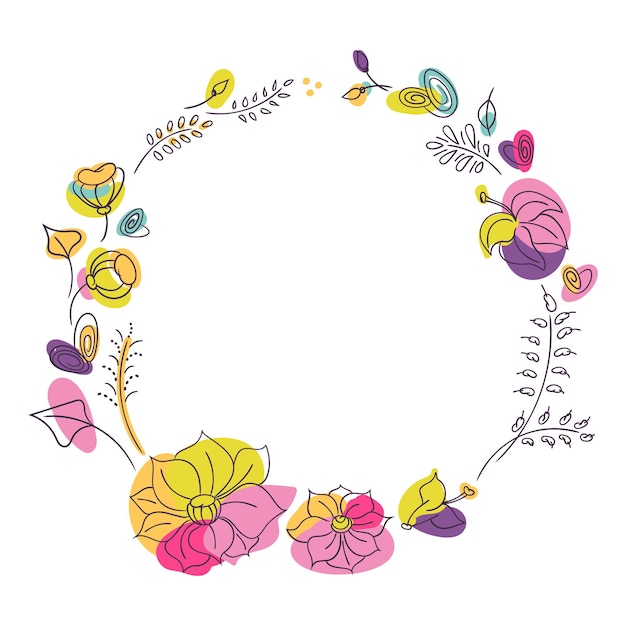 Bright summer floral seasonal wreath. Flowers with bright neon colors. White background