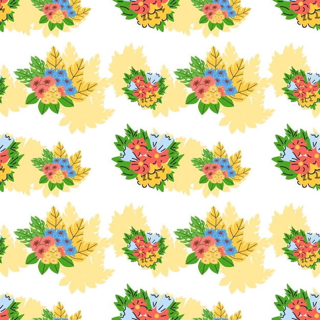 bright summer flower bouquet seamless pattern