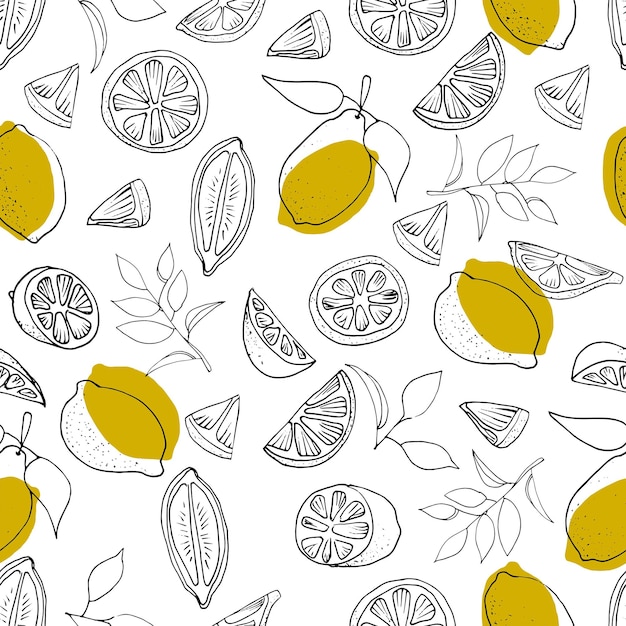 Bright summer seamless doodle pattern with cute limes sketch Hand drawn trendy background design background greeting cards invitations fabric textiles packaging and wallpaper