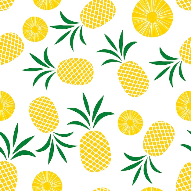 Modello senza cuciture estivo luminoso con ananas su sfondo bianco sfondo vettoriale senza fine per carta da parati stampa tessile carta da imballaggio web packagingx9