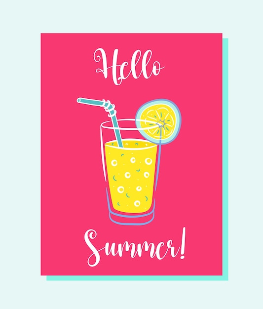 Vector bright summer vector background with glass jar with lemonade