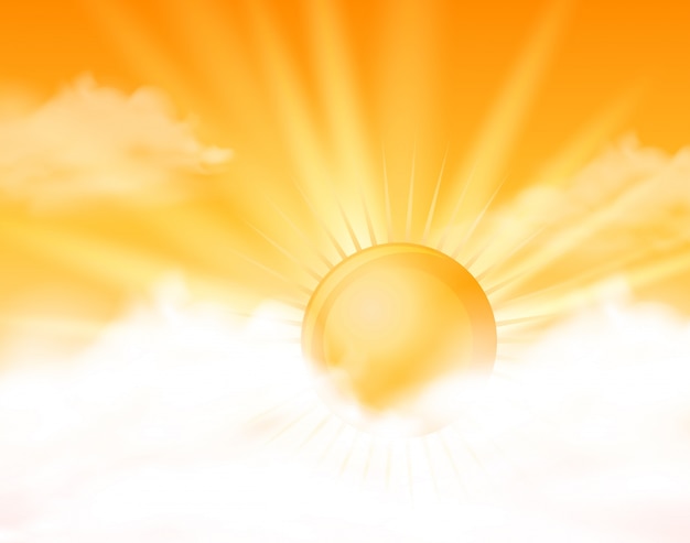 Вектор Яркое солнце в оранжевом небе