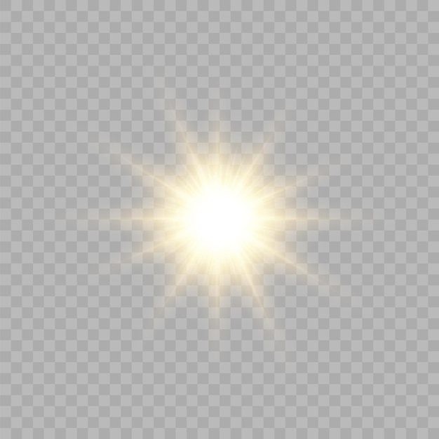 The bright sun shines with warm rays vector illustration on a transparent background