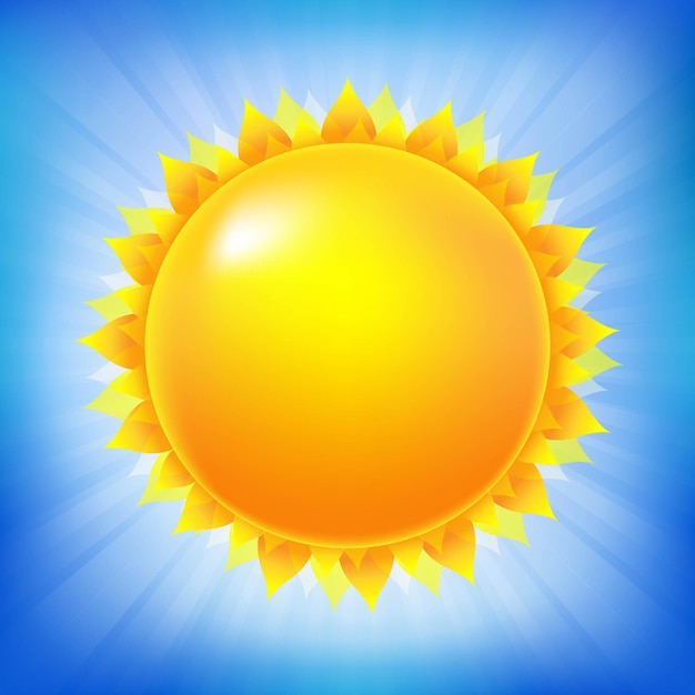 Bright sun with blue sky illustration isolated