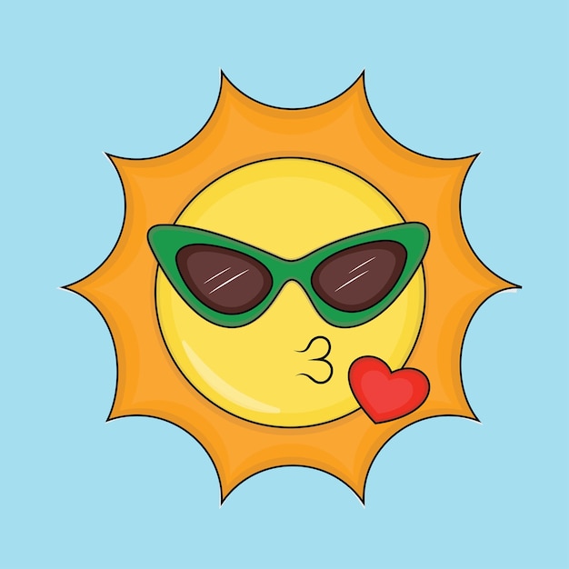 Vector bright sun with sunglasses and kiss illustration vector graphic perfect for summer