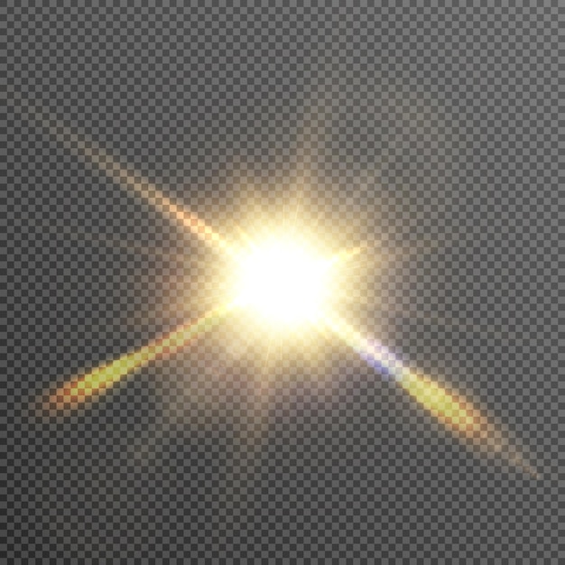 Bright sunlight light effect with beams and glare for vector illustration.