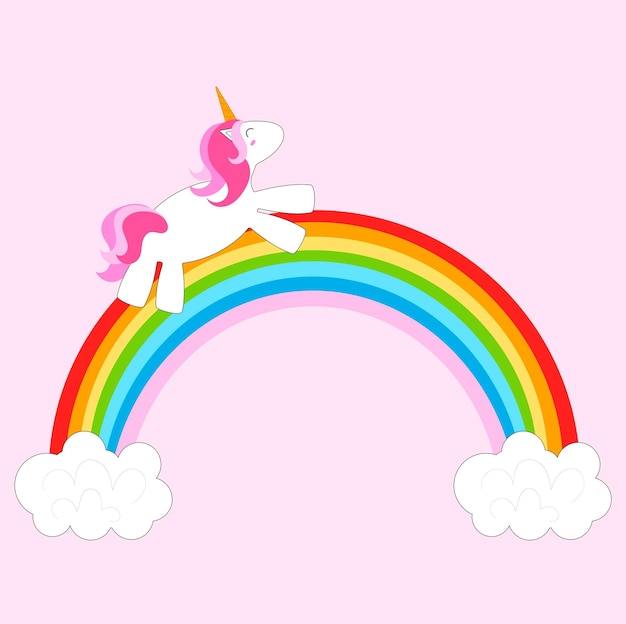 Bright and sweet unicorn jumping on the rainbow