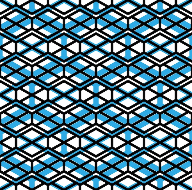 기하학적 모양, 생생한 연속 창조 직물, rhombs 및 육각형이 있는 그래픽 배경이 있는 밝고 대칭적인 매끄러운 비정상적인 패턴입니다.