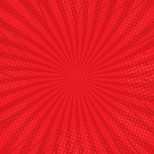 Bright template for a comic book page with red rays and halftone effects on a radial background Vector illustration