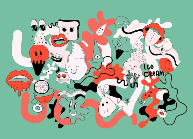 Bright themed vector collection of sweet hilarious abstract characters