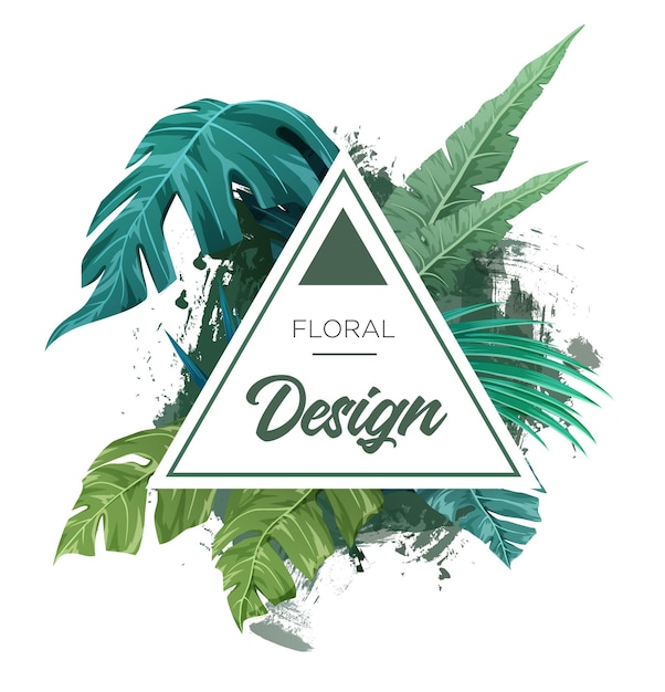 Яркий тропический фон с растениями джунглей. экзотический макет с пальмовыми листьями. векторная иллюстрация