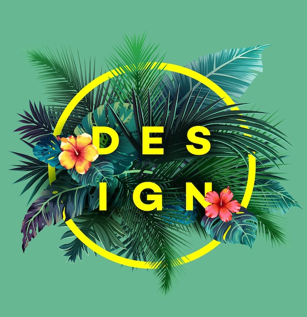 Vector bright tropical background with jungle plants. exotic pattern with palm leaves.