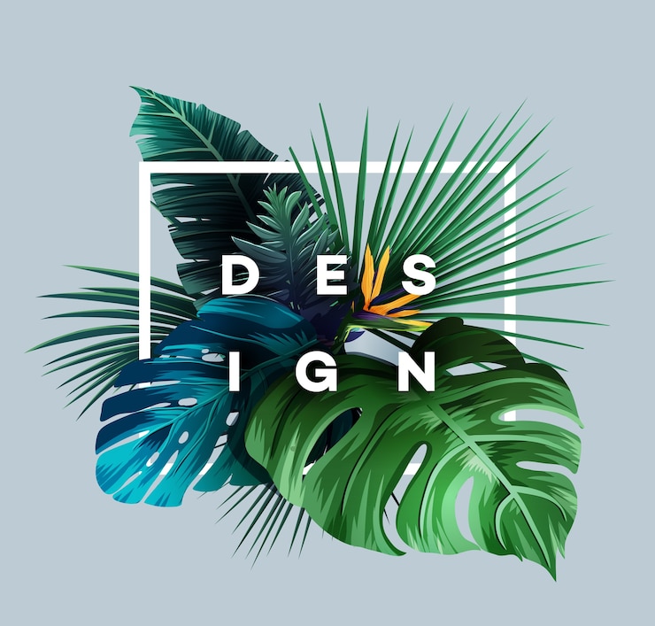 Vector bright tropical background with jungle plants. exotic pattern with palm leaves. 