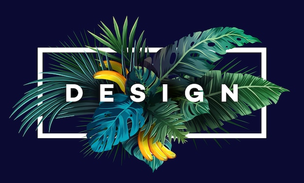 Bright tropical background with jungle plants. exotic pattern with palm leaves.