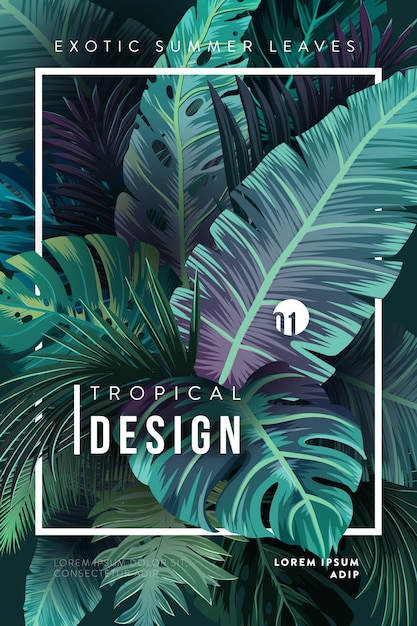 Bright tropical background with jungle plants. exotic pattern with tropical leaves. vector illustration