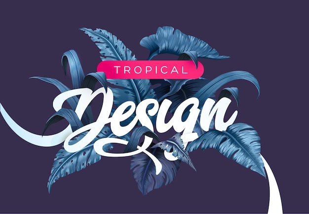 Vector bright tropical background with jungle plants. exotic pattern with tropical leaves. vector illustration