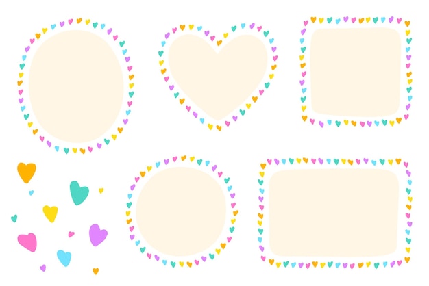 Vector bright valentines day heart love dot doodle heart circle square oval rectangle note borders frames