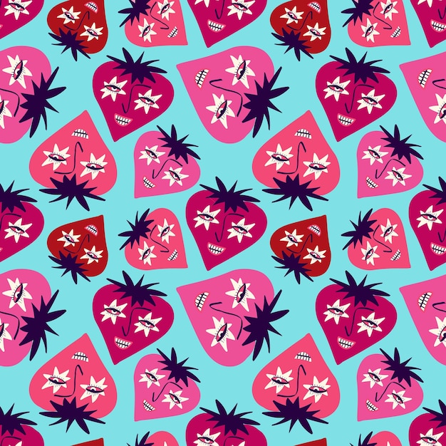 Bright Valentines Day seamless pattern crazy berries