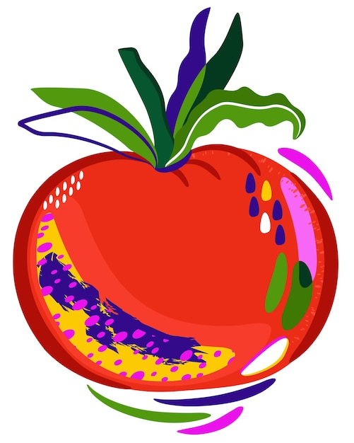 Вектор Яркая векторная абстрактная иллюстрация помидора на белом фоне.