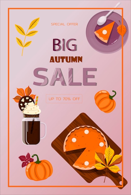 Bright vector autumn sales bannerhello autumn flat design illustrationtemplate