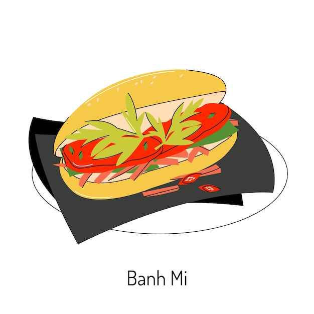 Bright vector illustration of Asian food Vietnamese menu Asian dishes for menus and restaurants