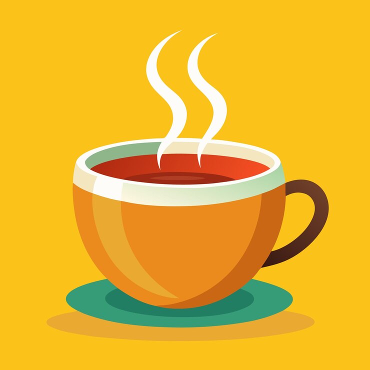 Vector bright vector illustration of cup with bowl filled with hot drink tea coffee cocoa