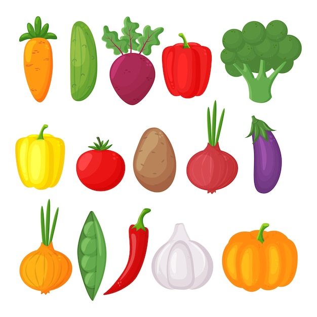 カラフルな野菜の明るいベクトルイラスト新鮮な漫画有機野菜分離