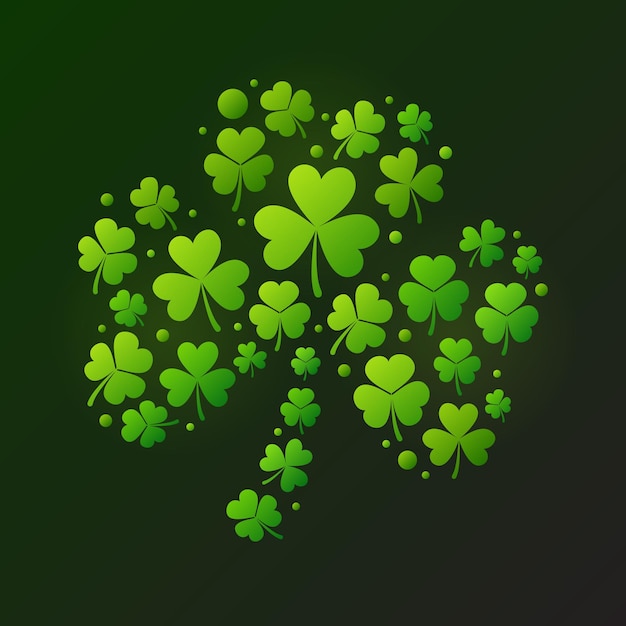 Bright vector shamrock shape made of green clover signs - banner or illustration