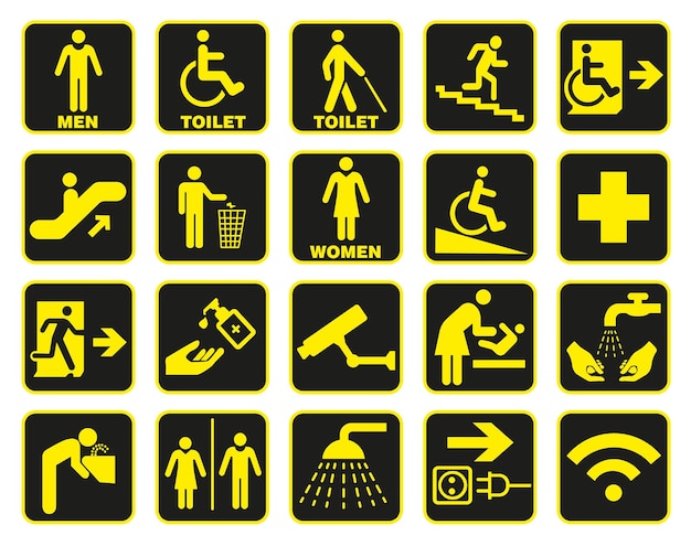 Bright vector signs that are often used in social places