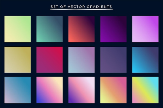 Vector a bright vibrant set of gradients with dark blue background