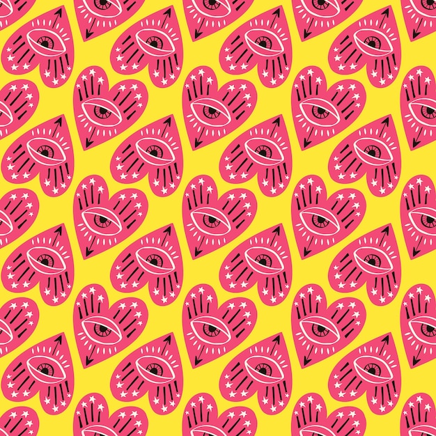 Bright vivid Valentines Day seamless pattern with magical hearts