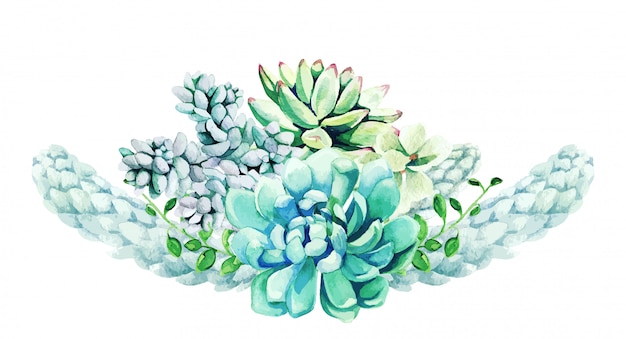 Vector bright watercolor plants, the tiny color bouquet