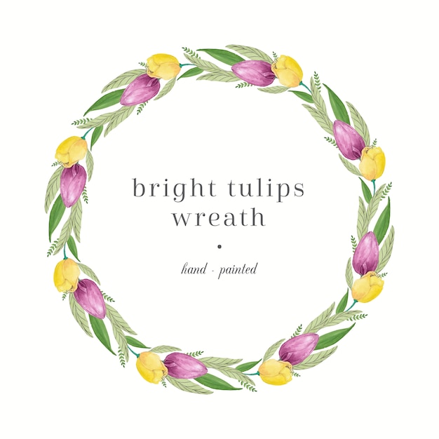 Vector bright watercolor wreath with tulips