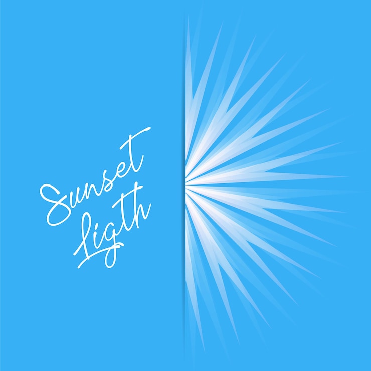 Vector bright white rays on blue background sunlight cover with dazzling radiance vector sunbeams greeting card
