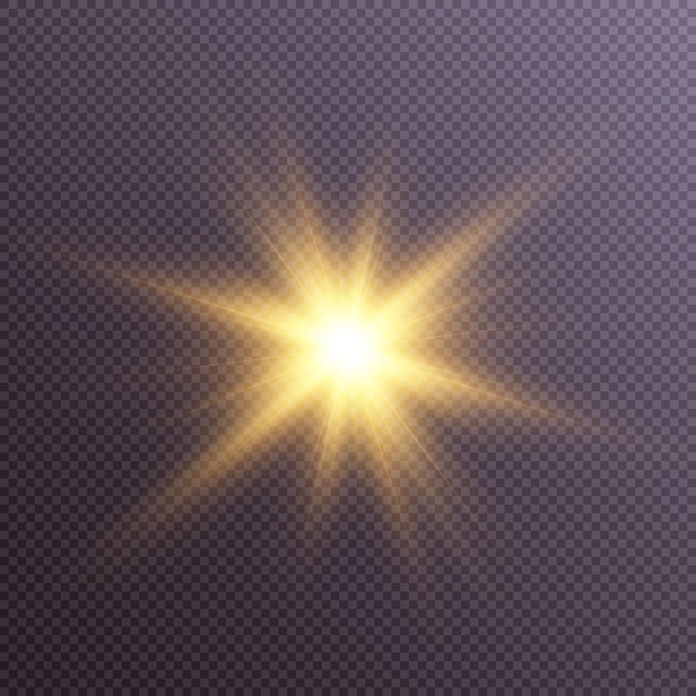 明るい白い星の光の効果。閃光。ベクトルイラストの光の効果。まぶしさのある明るい太陽。