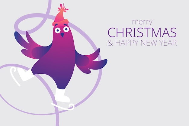 Bright xmas horizontal web banner with funny pigeons text merry christmas