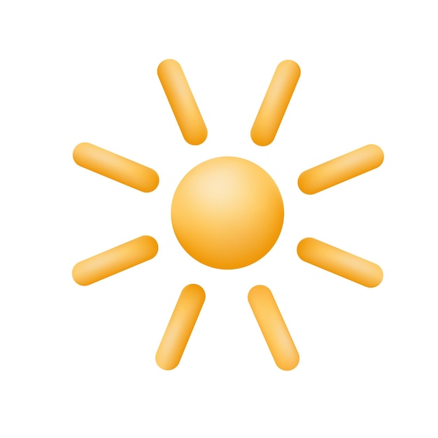 Bright yellow 3d sun icon isolated on white backrgound