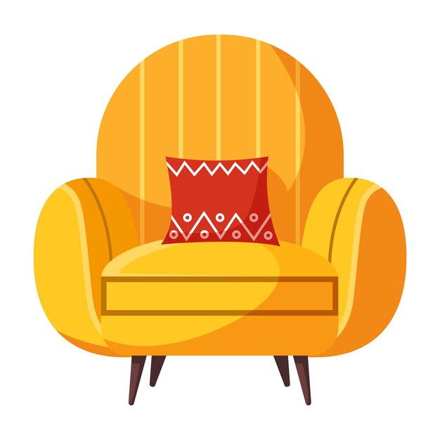 Vector bright yellow armchair with red pillow