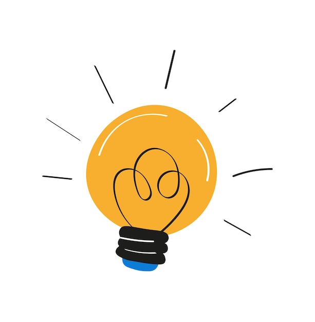 Bright yellow light bulb isolated on a white background. Idea concept, Flat vector design. Light