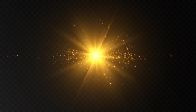 Bright yellow light effect flash of light in outer space for vector illustration