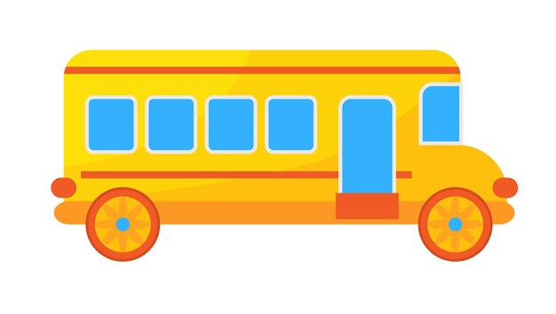 Bright yellow school bus on a white background with floral wheels