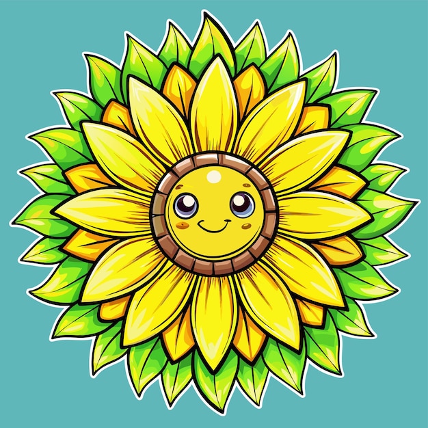 Vector bright yellow sunflower hand drawn sticker icon concept isolated illustration