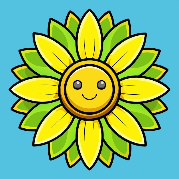 Bright yellow sunflower hand drawn sticker icon concept isolated illustration