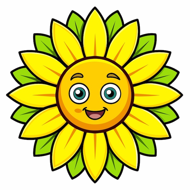 Vector bright yellow sunflower hand drawn sticker icon concept isolated illustration