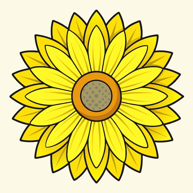 Vector bright yellow sunflower hand drawn sticker icon concept isolated illustration