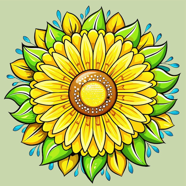 Bright yellow sunflower hand drawn sticker icon concept isolated illustration