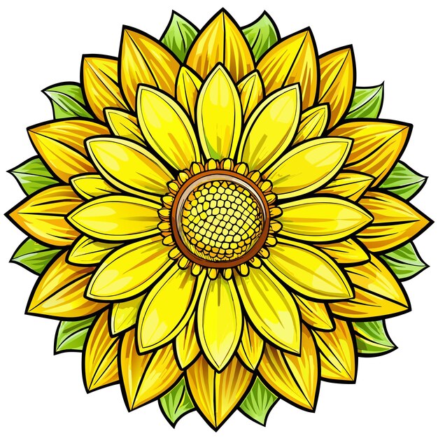 Bright yellow sunflower hand drawn sticker icon concept isolated illustration