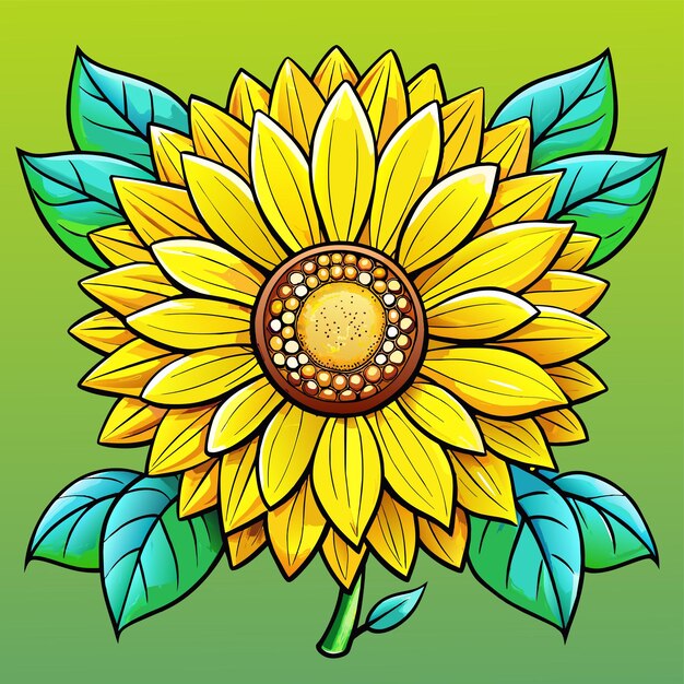 Bright yellow sunflower hand drawn sticker icon concept isolated illustration