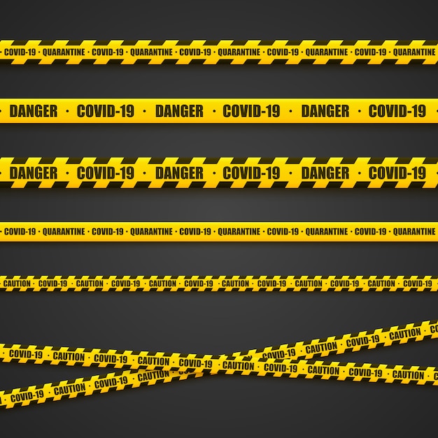 Bright yellow warning tapes. hazardous area, coronovirus, caution lines